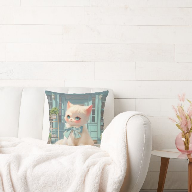 Coussin Fluffy Kitten avec Blue Bow à la pâtisserie (Canapé)