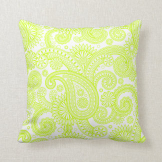 Coussin Fluorescent Yellow Paisley Floral Swirl