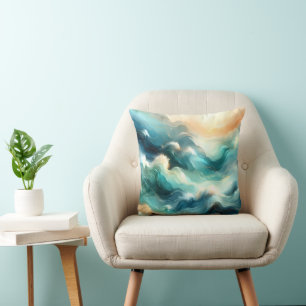 Coussin Flux d'océan doré Vagues abstraites