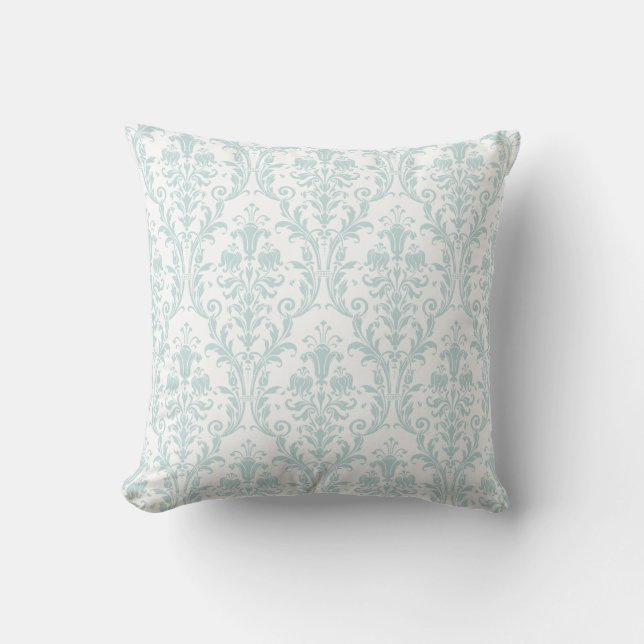 Coussin Foie de la mer blanche Pâte vert Damas Flore 2 (Recto)
