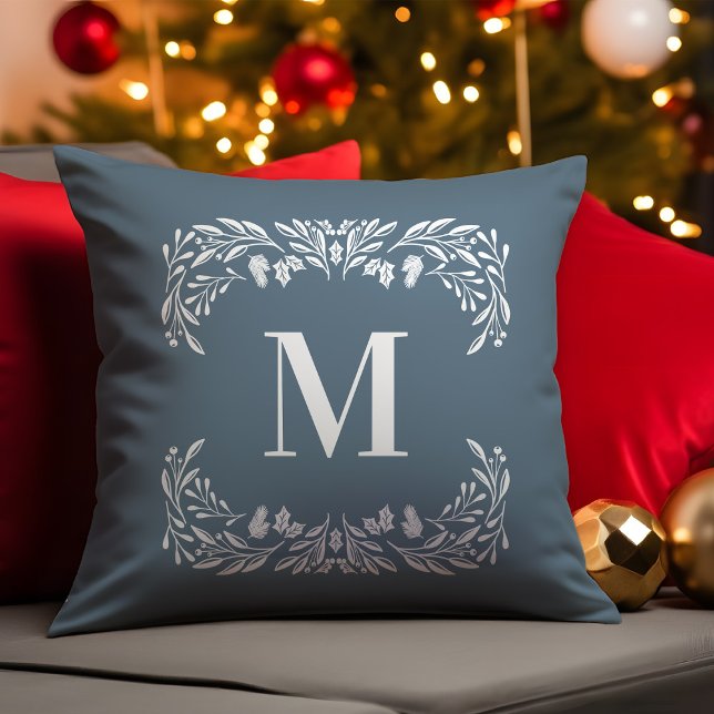 Coussin Foliage d'hiver à la main Monogramme Noël (Créateur téléchargé)