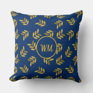 Coussin Foliage Or Élégant Personnalisé bleu