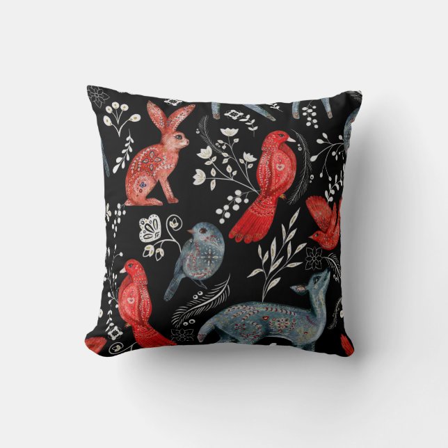 Coussin Folk-art style floral  pattern designs (Recto)