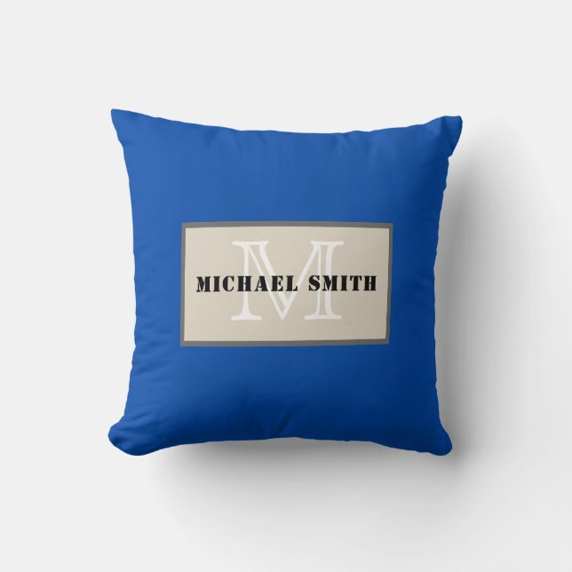 Coussin Fond uni bleu cobalt Monogram (Recto)