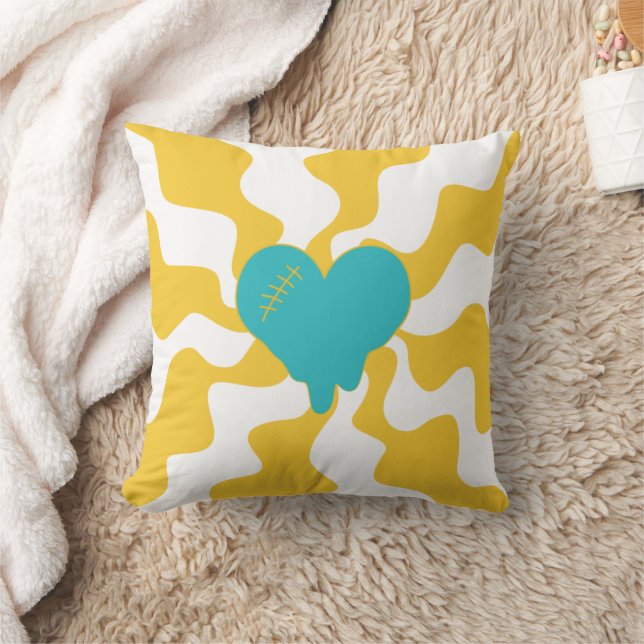 Coussin Fonte cardiaque - Turquoise et Jaune (Couverture)