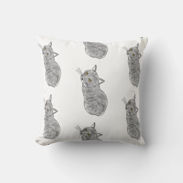 Coussin FooFooCat : Chat gris timide (Recto)