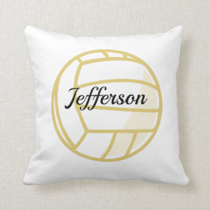 Coussin Football de volley-ball en or et blanc personnalis