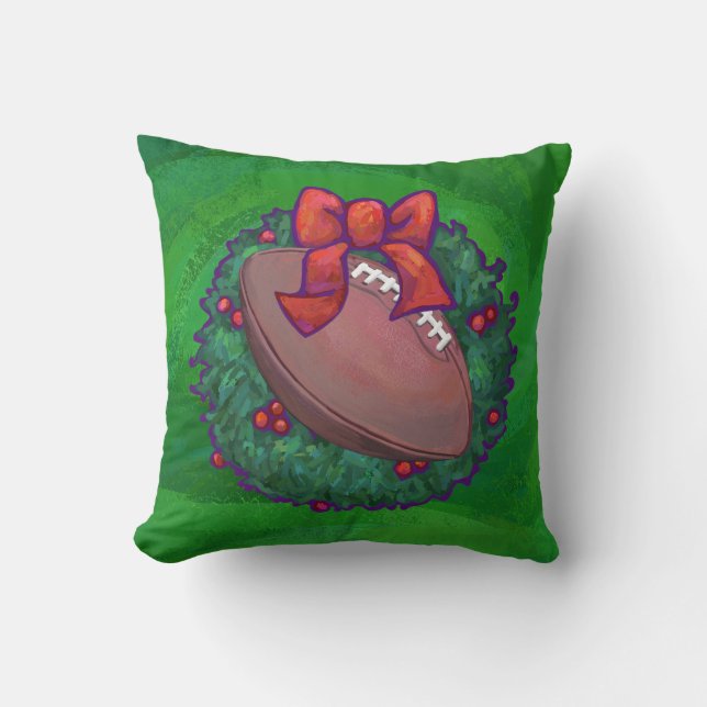 Coussin Football en couronne de Noël sur vert (Recto)