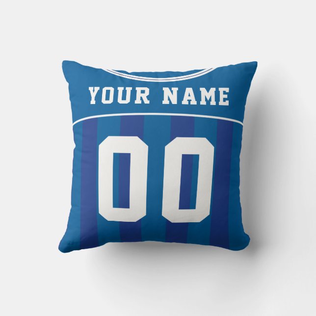 Coussin Football Football Jersey Nom Numéro Modèle bleu (Verso)