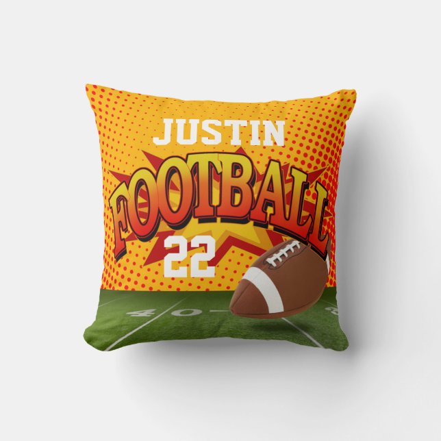 Coussin Football Sports Nom personnalisé Numéro citrouille (Recto)