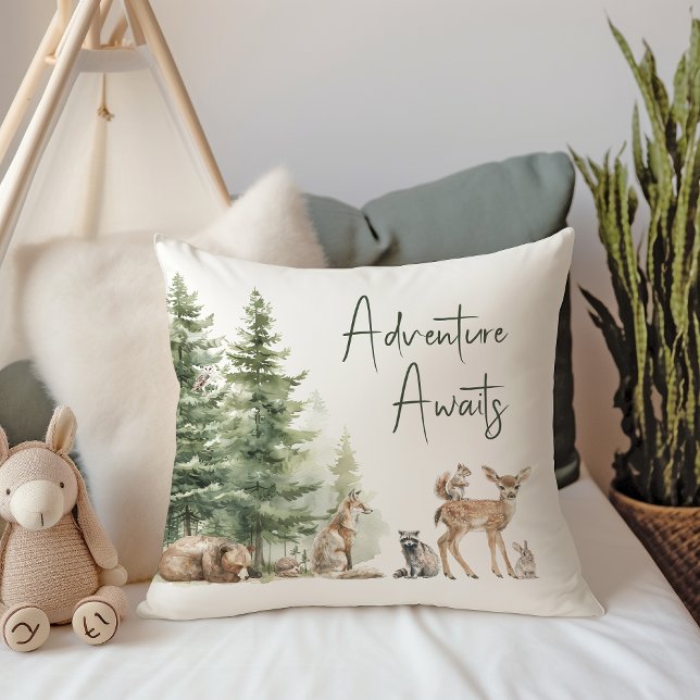 Coussin Forêt Bois Animaux Aventure Attend (Créateur téléchargé)
