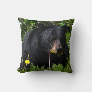 Coussin Forêt d'animaux d'ours noir Fleurs d'eau Pissenlit