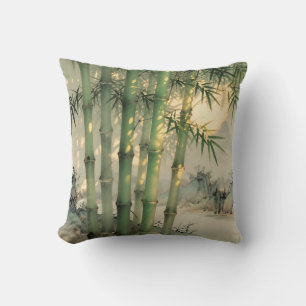 Coussin Forêt de bambou vert encre chinoise