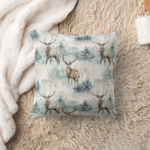 Coussin Forêt de cerfs aquarelle d'hiver (4)