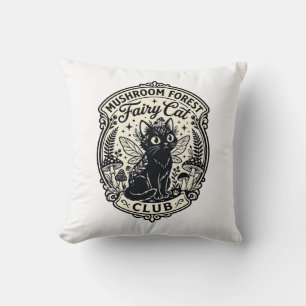 Coussin Forêt de champignons Fée Chat Drôle Chat Graphique