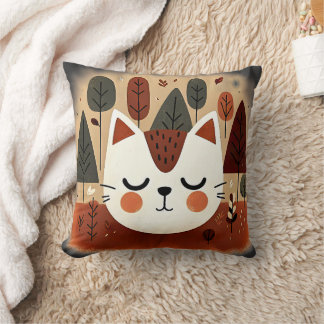 Coussin Forêt de chat mignon Automne bois endormi Kitty