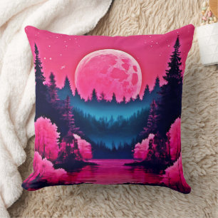 Coussin Forêt de lac de fantaisie éclairée au néon sous la
