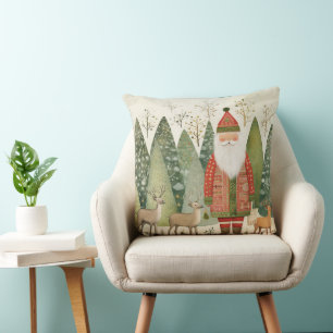 Coussin Forêt de Noël scandinave avec père Noël
