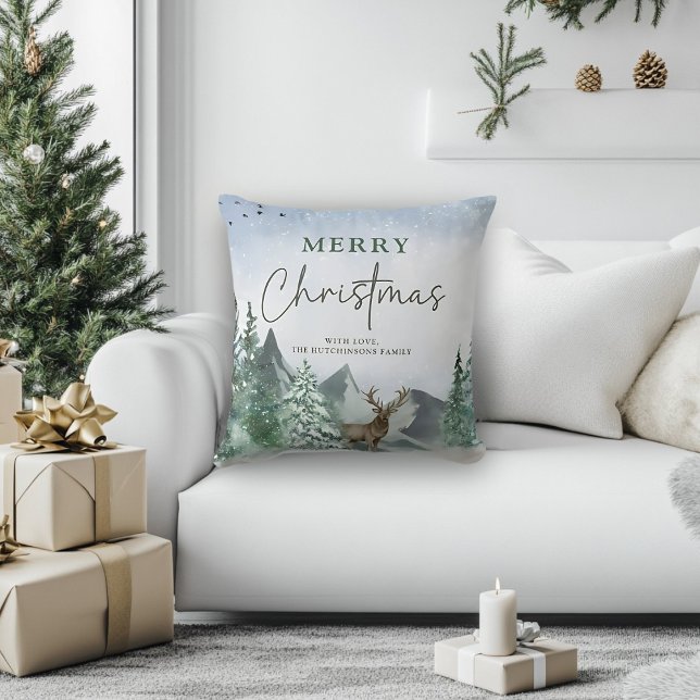 Coussin Forêt de pin vert de Noël personnalisé (Créateur téléchargé)