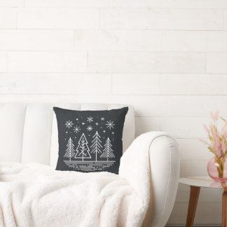 Coussin Forêt d'hiver minimaliste - Élégant arbre neigeux 
