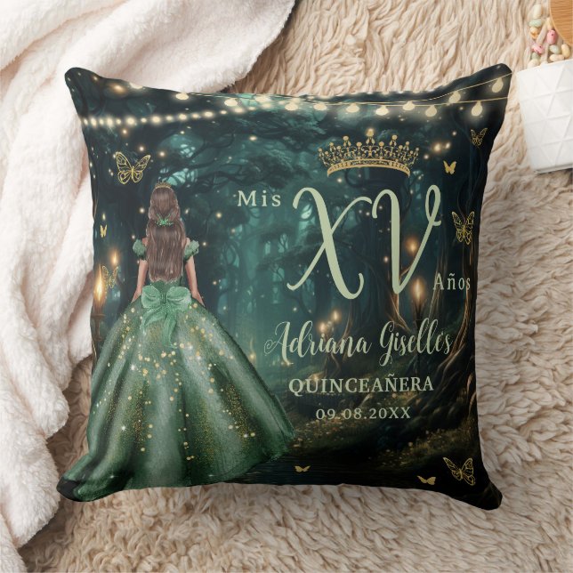 Coussin Forêt enchantée vert émeraude Quinceañera photo (Couverture)