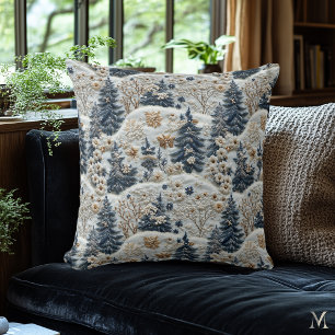 Coussin Forêt hivernale dorée – Arbres enneigés & Élégance