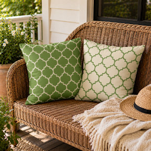 Coussin Forêt réversible fougère verte ivoire boho treilli