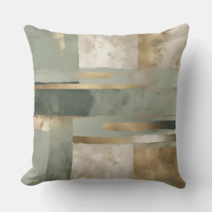 Coussin Forêt Vert Sage Or Beige Plat