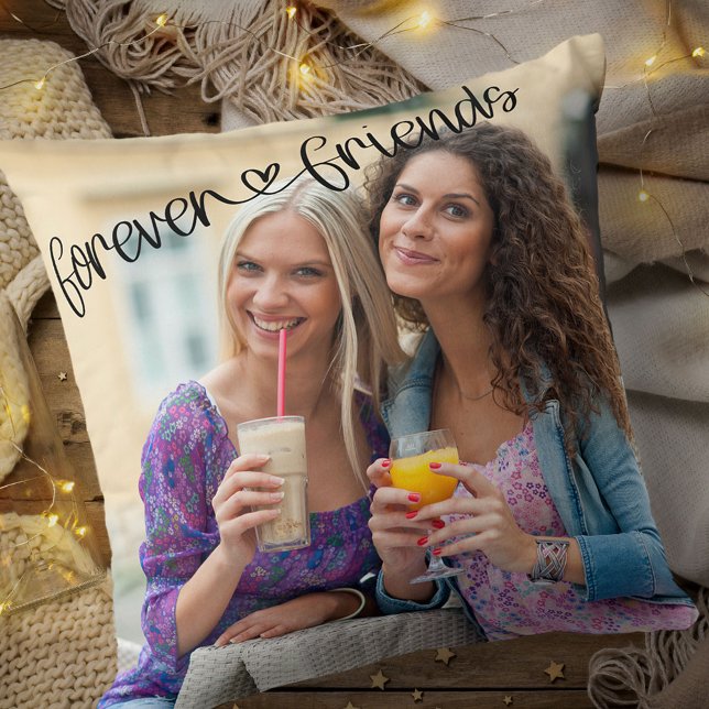 Coussin Forever Friends Love Heart Typographie Carré Photo (Créateur téléchargé)