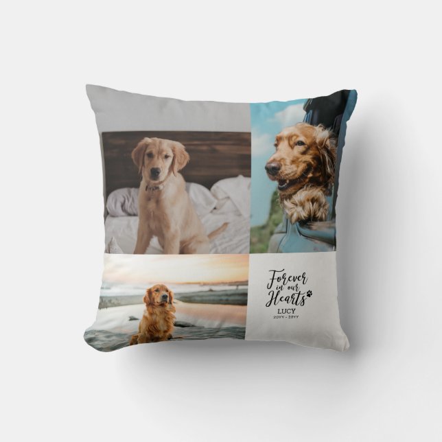 Coussin Forever in our Hearts Pet Memorial Photo Collage (Recto)