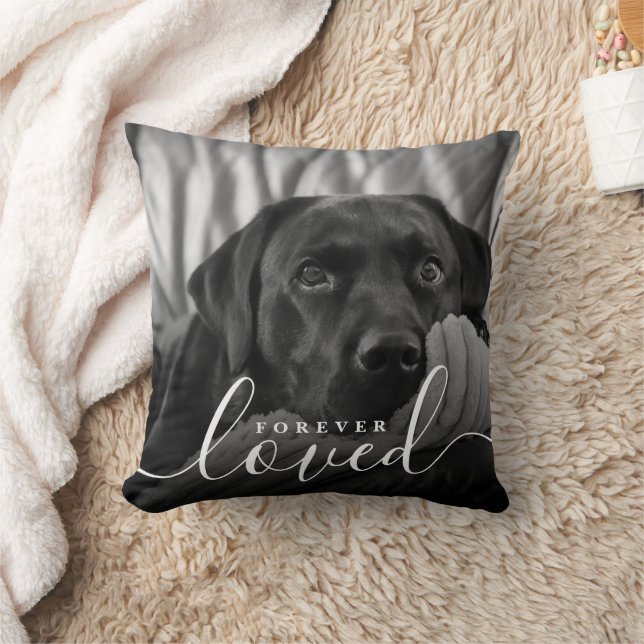 Coussin Forever Loved Photo Collage Monogram Memorial Pet  (Couverture)