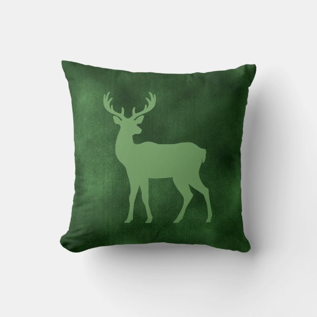Coussin Forme de cerf vert sur texture de velours vert fau (Recto)
