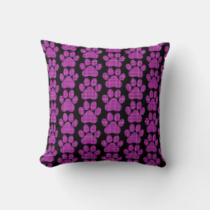 Coussin Forme de patte carreaux rose violet Chat Chien