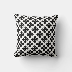 Coussin Forme ronde géométrique abstraite noire sur blanc