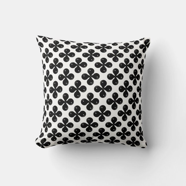 Coussin Forme ronde géométrique noire Abstraite sur la mat (Recto)