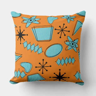 Coussin Formes atomiques MCM Turquoise sur orange