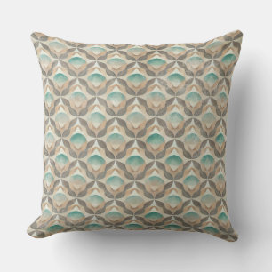 COUSSIN FORMES GÉOMÉTRIQUES BRUN BEIGE SARCELLE VERT
