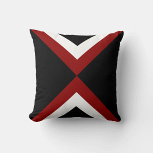 Coussin Formes rouges et blanches abstraites sur fond noir