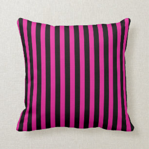 Coussin Fouchsia et bandes de bonbons noirs