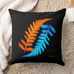 Coussin Fougères japonaises peintes bleu électrique orange