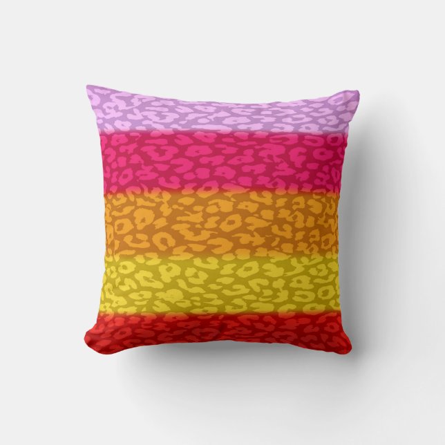 Coussin fourrure Empreinte de léopard aux couleurs rayées (Recto)