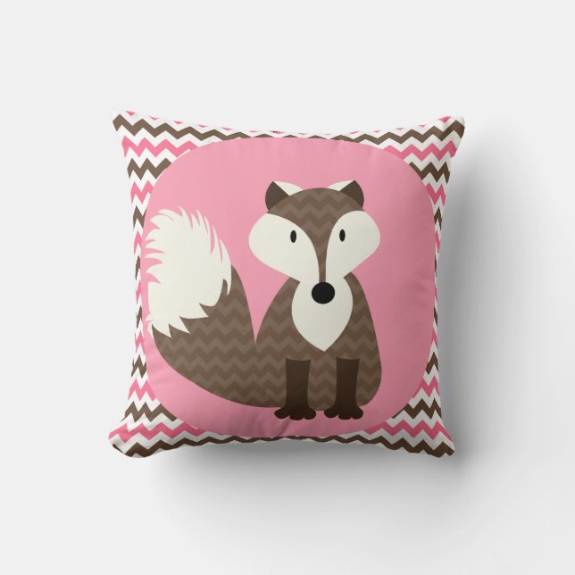 Coussin Fox Brown sur le carreau rose (Recto)