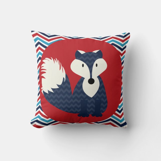 Coussin Fox de bleu marine sur le carreau rouge (Recto)