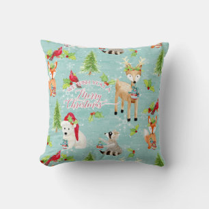 Coussin Fox Deer Bear Bird Nordic Merry Christmas Wood Art