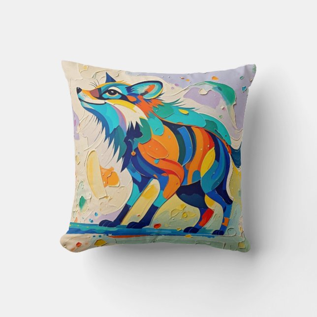 Coussin Fox Expressive abstrait animal art design (Recto)