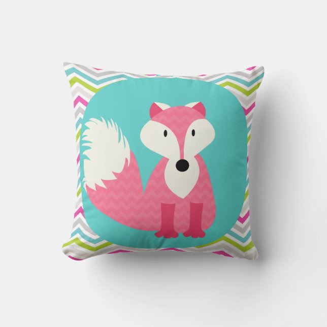 Coussin Fox rose de Chevron sur le carreau d'Aqua (Recto)