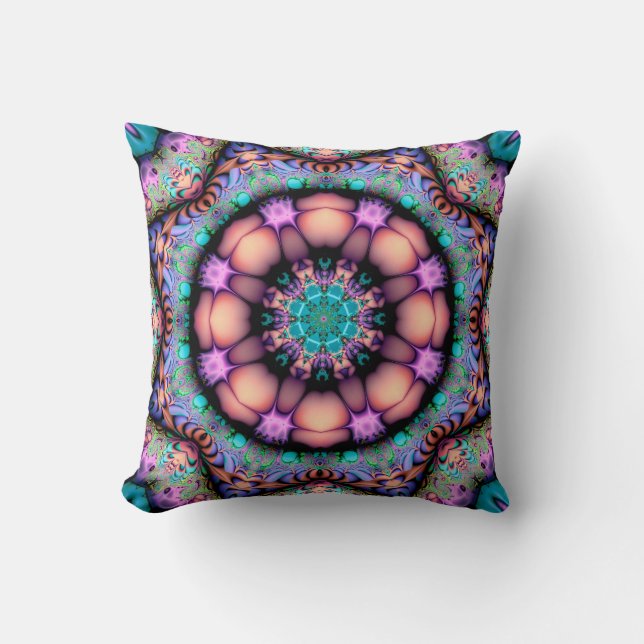 Coussin Fractal Mandala Floral Psychedelic Art (Recto)
