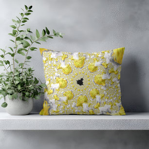 Coussin Fractale Abstraite Contemporaine Jaune Doré