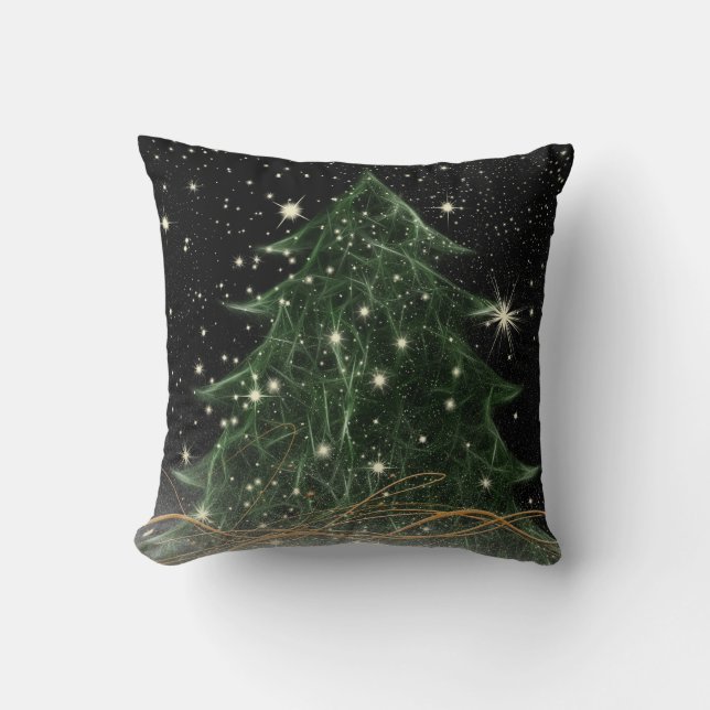 Coussin Fractalius/carreau vert d'arbre et d'étoiles (Recto)