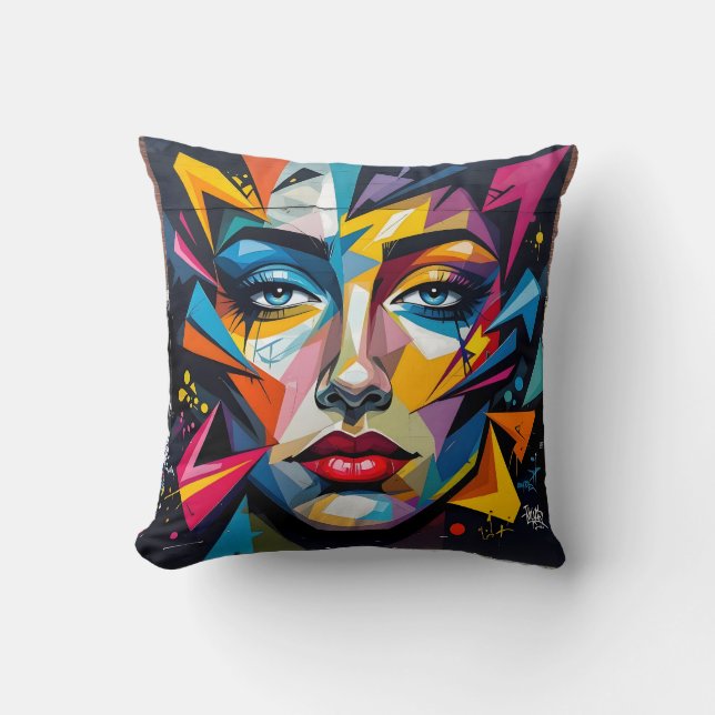 Coussin Fragments d'identité – Jeté de portrait abstrait (Recto)